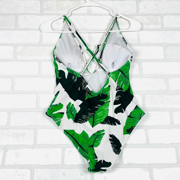 Cupshe Tropical Banana Leaf One Piece Swimsuit V Neck Criss Cross Women's Medium - Picture 11 of 12